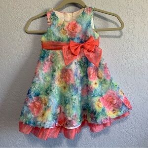 Bonnie Baby Tulle Floral Bow Lined Tiered Ruffle Sleeveless Dress